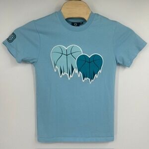 Overtime Men's Small Cold Hearts Basketball Graphic Blue Short Sleeve Shirt